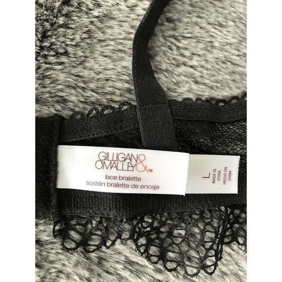 Gilligan and O’Malley Lace Bralette LARGE Black Sheer Underwire Sexy Double Hook - Picture 7 of 9